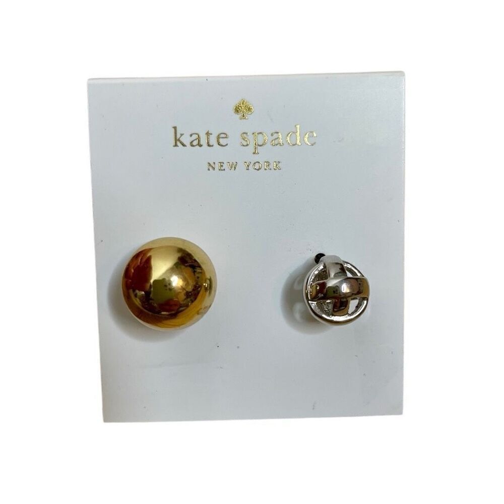 Kate‎ Spade Reversible Gold Dot Modern Silver Earrings Post Interchangeable Set